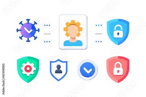 Digital security and data protection concept with virus and user icons