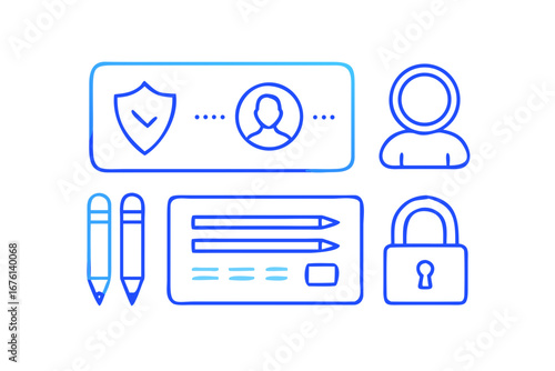 Digital security and personal data protection icons with a lock and user profile