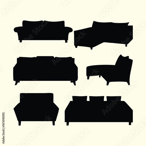 Diverse Sofa Silhouettes Collection – Vector Set of Modern and Classic Sofas in Clean Graphic Style for Furniture, Interior, and Home Design