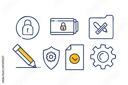 Set of modern line art icons representing security privacy and document management