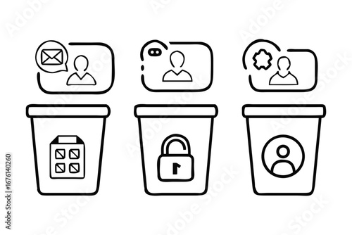 Set of icons representing data deletion and privacy management concepts