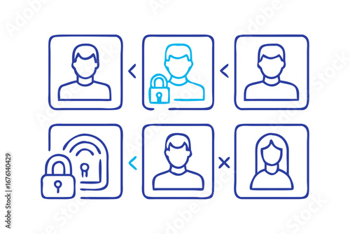 User authentication process with secure access and denied entry icons