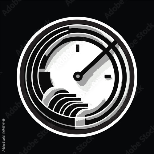 Abstract Circular Clock Symbol Black and White