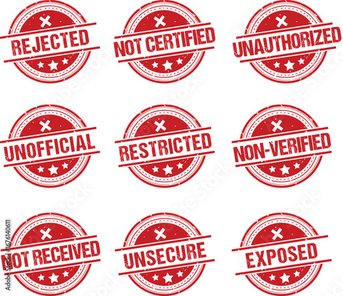 Collection of red stamp style icons with Negative Connotations