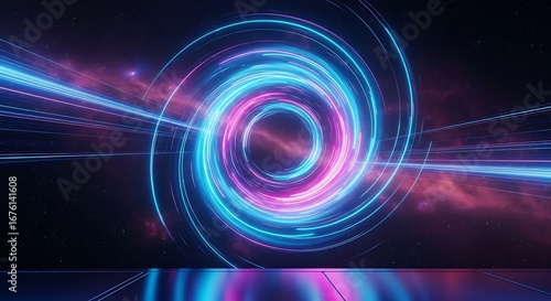 Futuristic Neon Light Portal with Cosmic Background SciFi Concept Art