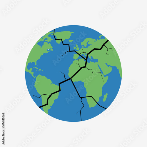 Cracked planet earth illustration on a light background.