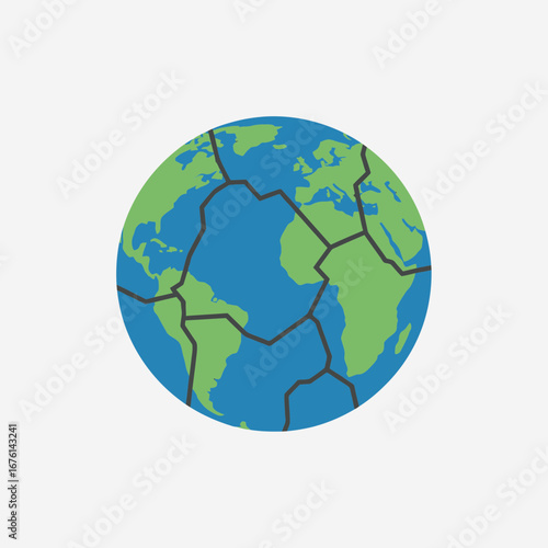 Earth with tectonic plates shown on a light background.