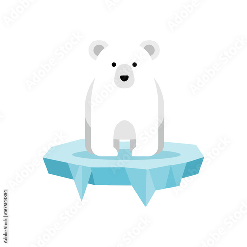 A cartoon polar bear sits on a floating ice floe.