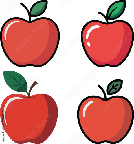 Minimal Red Apple Icon Set – Flat Vector Fruit Illustrations