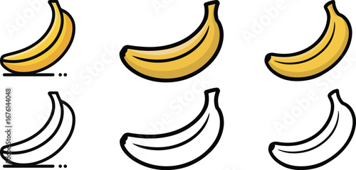 Flat Banana Icon Set – Minimal Yellow Vector Fruit Symbols