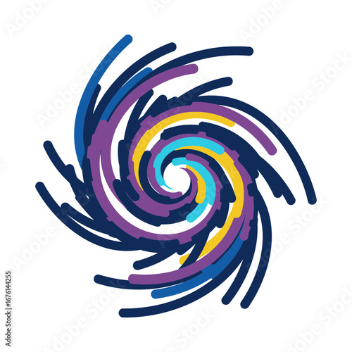 Colorful abstract spiral design with swirling lines on white background.
