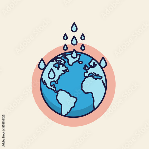 Earth with water drops falling from above and around it.