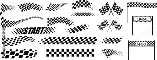 Checkered Racing Flags & Banners – Black and White Motorsport Icons for Start & Finish Lines