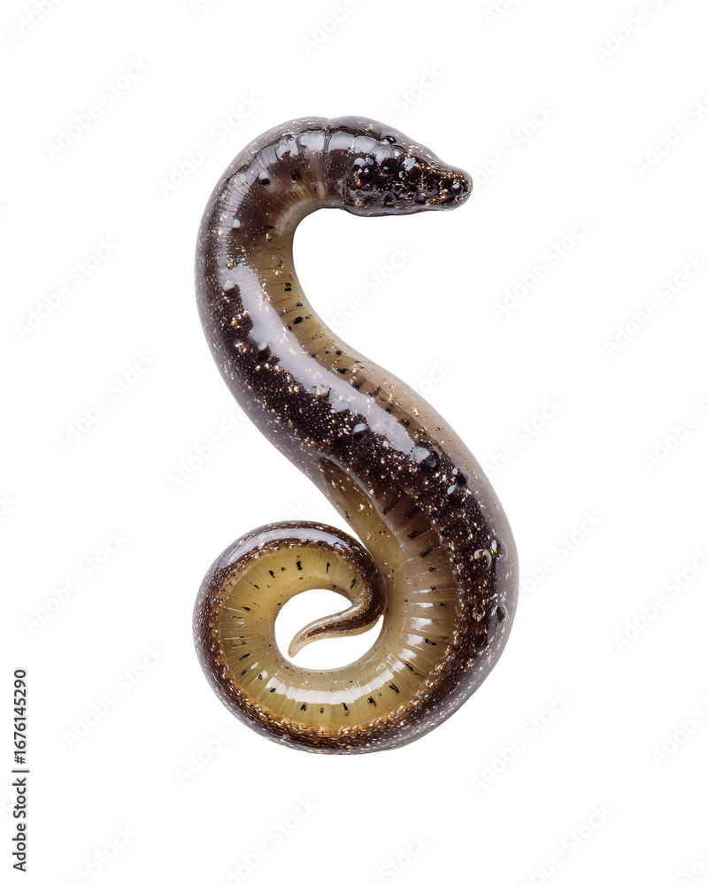 Obraz premium Aquatic Leech Closeup S-Shaped Body Black Background