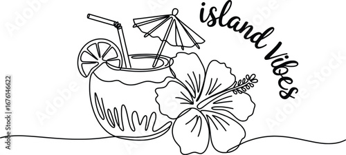 Island Vibes Tropical Drink Vector with Hibiscus Flower