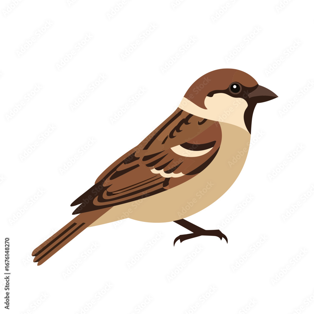 Obraz premium A small brown bird with a white chest and black markings.