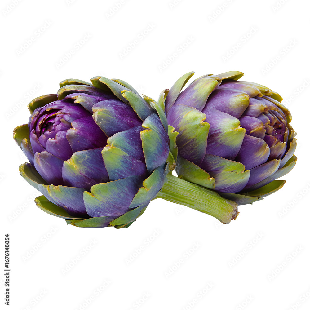 Obraz premium Two Vibrant Artichokes Isolated on Black Background Showcase Freshness and Detail