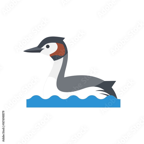 Bird swimming in blue water with white background