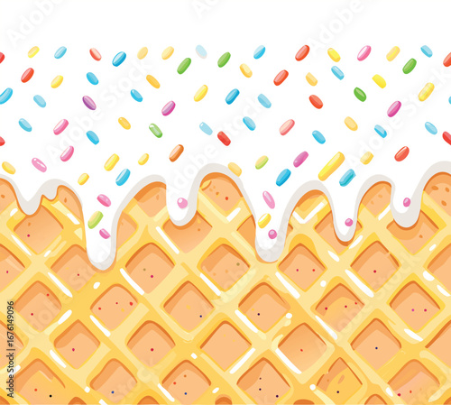Waffle with cream and sprinkle isolated on white background, a sweet and delicious dessert for breakfast