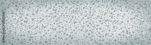 Realistic drops of water on a silver metal background - Vector illustration