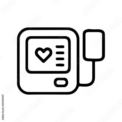 Digital blood pressure monitor icon with heart symbol