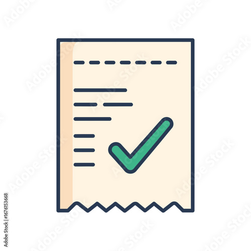 A receipt with a green checkmark indicating approval or completion.