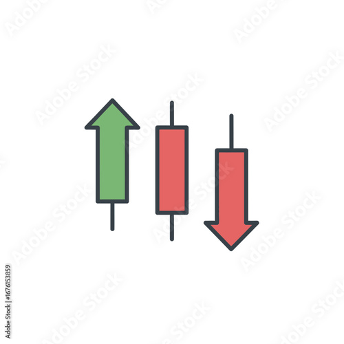 Candlestick chart showing upward and downward price movements.