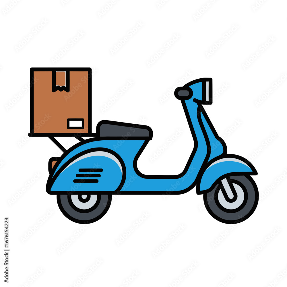 Obraz premium Blue scooter with a package on the back.