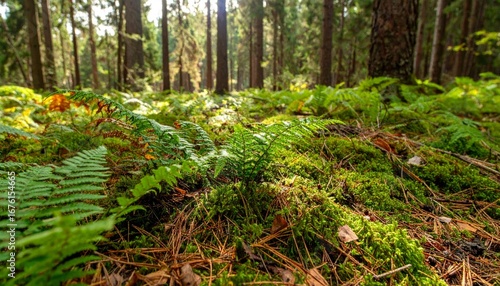 Wallpaper Mural Lush Green Ferns and Moss in Sunlit Forest Setting Torontodigital.ca