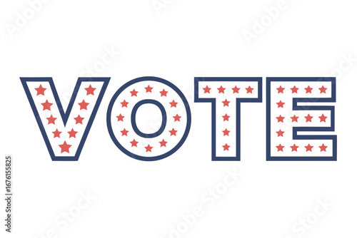 Bold vote banner graphic with red and blue elements