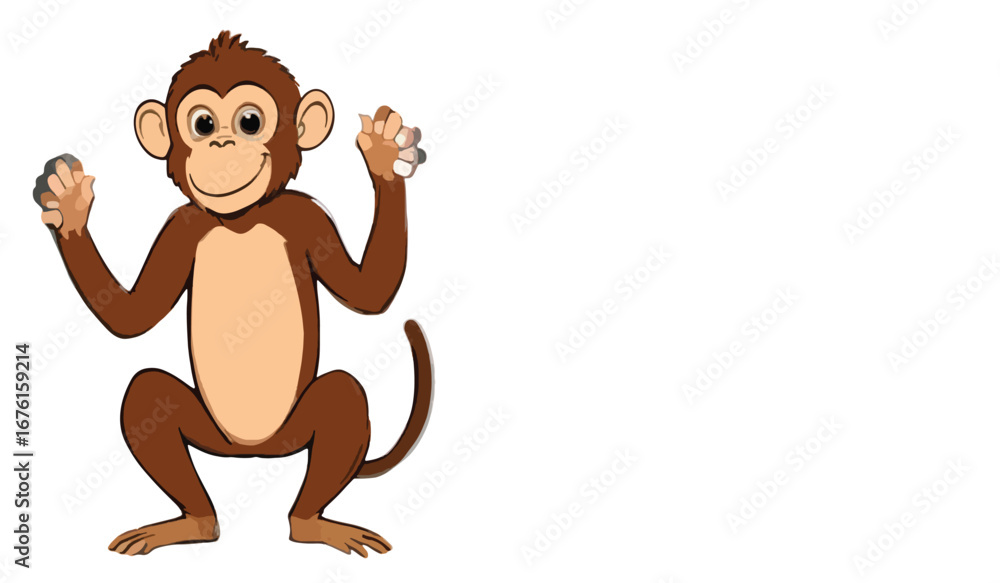 Fototapeta premium “Adorable Cartoon Monkey Vector Illustration | Playful Jungle Animal Artwork | Fun Mascot Design for Kids, Logos, Stickers, and Educational Graphics”
