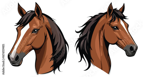 Double Horse Head Illustration – Elegant Brown Equine Art for Modern Decor, Posters, and Nature Design
