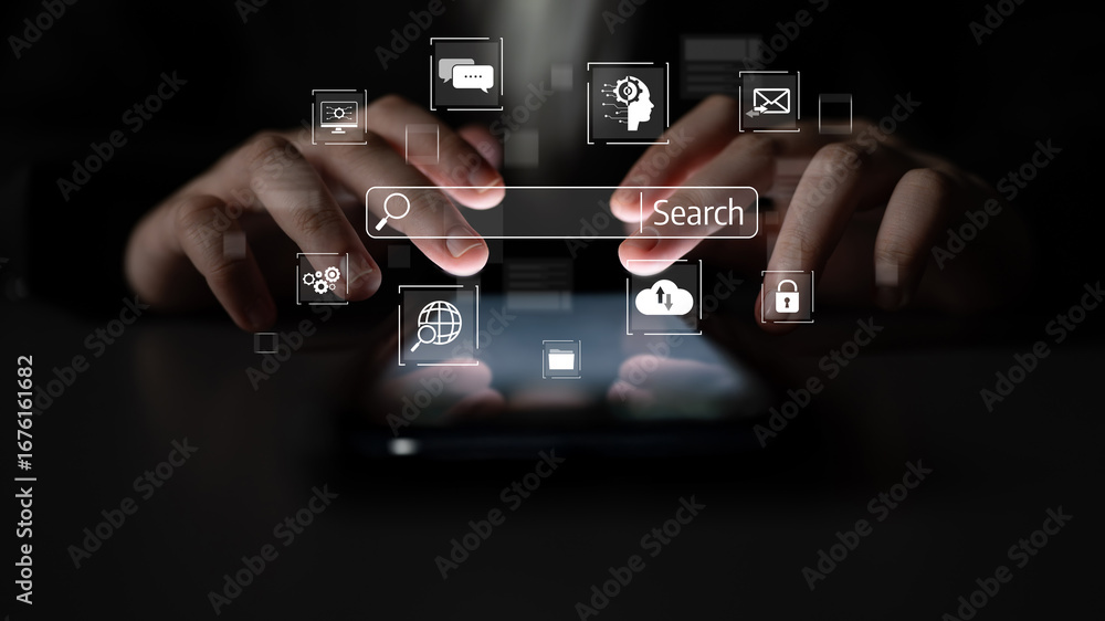 Naklejka premium SEO tools enhance digital visibility with search engine research, keyword strategy, and search data to optimize online performance. Latch
