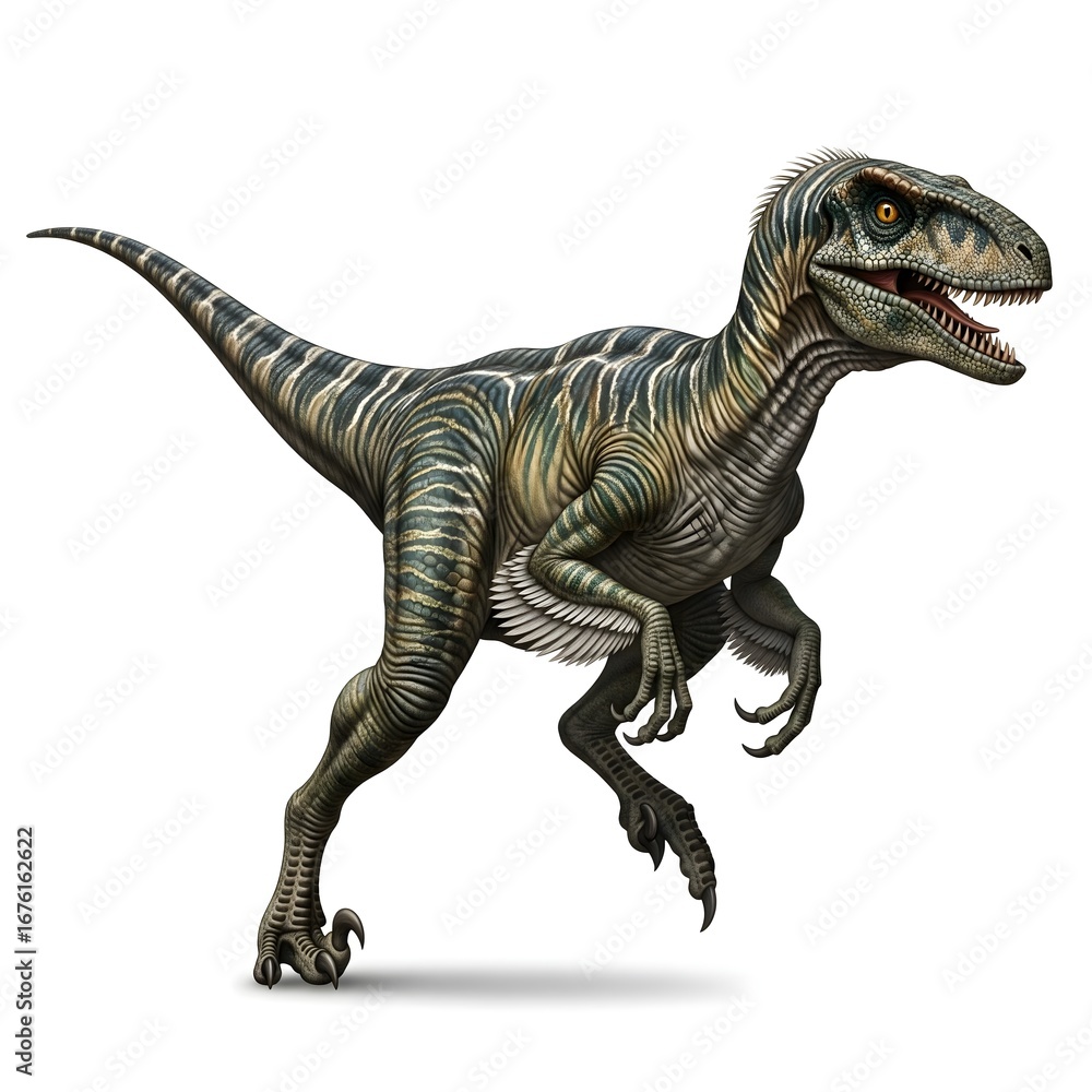 Fototapeta premium Velociraptor dinosaur illustration, detailed prehistoric reptile art