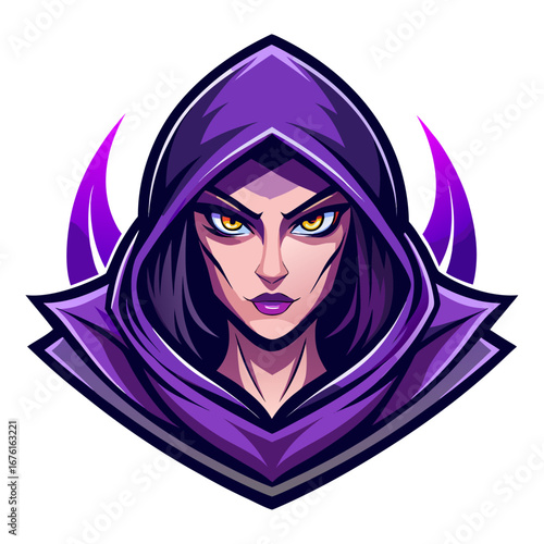 Shadowed Sorceress Face with Glowing Gradients and Sharp Fantasy Lines