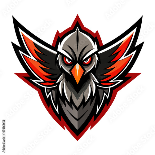 High-Contrast Bird-of-Prey Logo with Flared Feathers and Dark Center