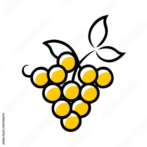 Yellow grape cluster with leaves in simple graphic style  
