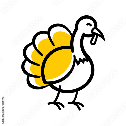 Cartoon turkey with yellow feathers standing upright  