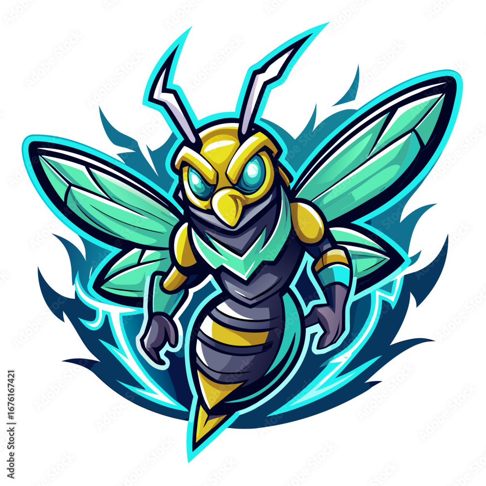 Obraz premium Teal Wolf Head with Glowing Eyes in Modern Shield for Bold Esports Mascot Logo
