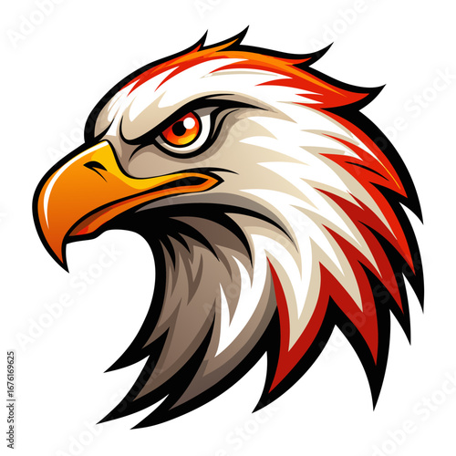 Close-Up Eagle Head – Fiery Feathers and Gradient Beak on Black Background