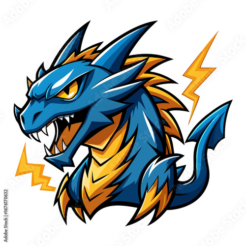Steel-Textured Dragon Mascot with Electric Energy in Dynamic Profile View