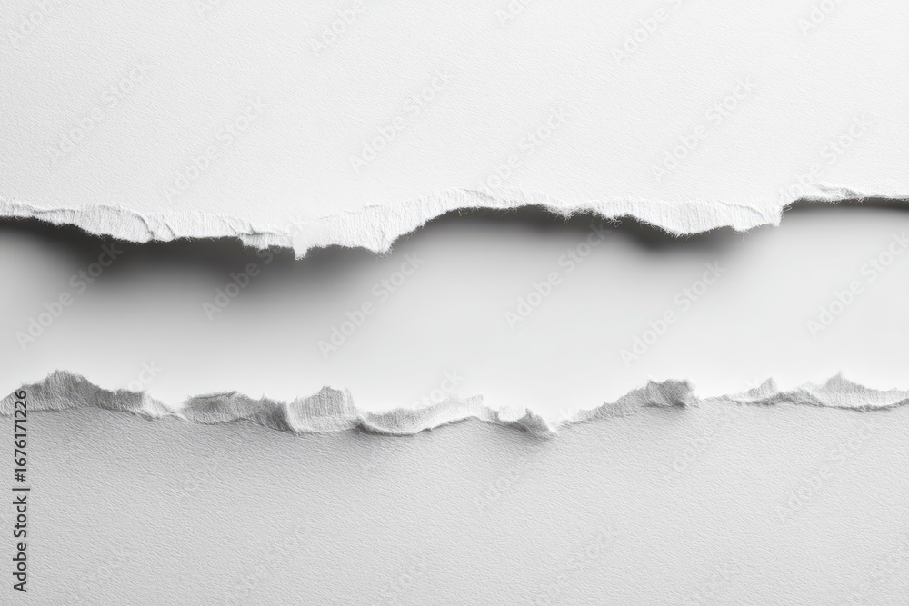 Fototapeta premium Two horizontal strips of white paper, torn