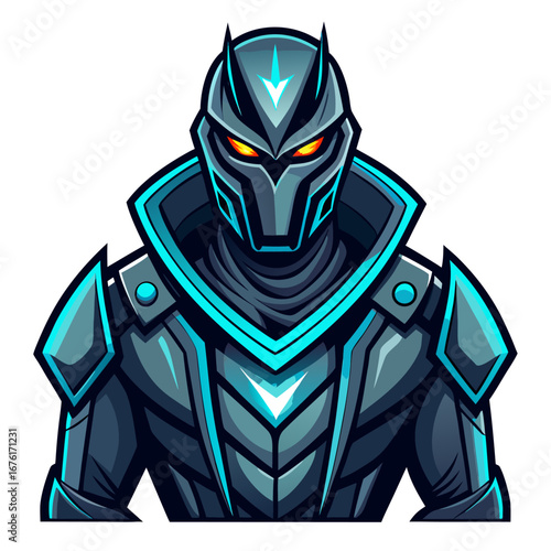Futuristic Stealth Operative in Detailed Vector Armor with Glowing Accents
