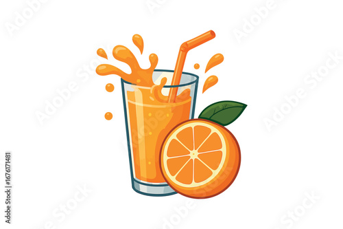 Orange Fresh Drink vector on white background.01