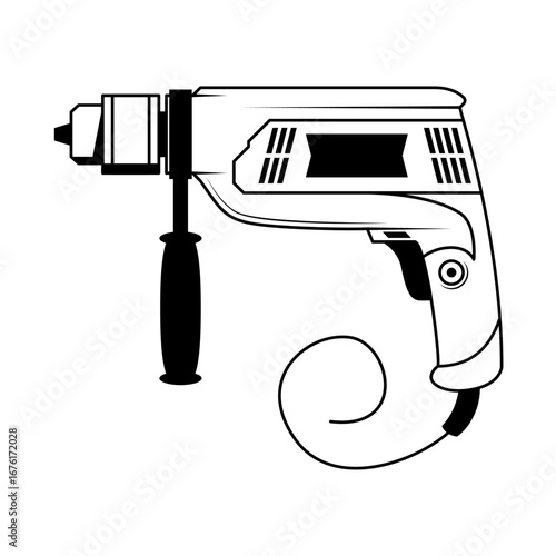 Abstract Black Simple Line Work Screwdriver Building Engineering Tools Instrument Mechanical Doodle Outline Element Vector Design Style Sketch Isolated On White Background Illustration