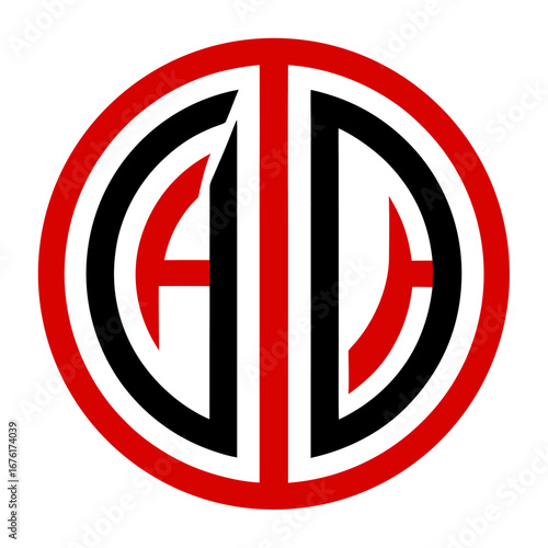 Circular Red-Ring Monogram with Sharp Internal Divisions and Smooth Curves