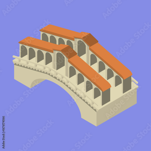 Isometric illustration of a picturesque bridge in Venice, Italy, with archways