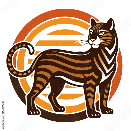 Vintage Jungle Cat Silhouette with Central Ring Motif