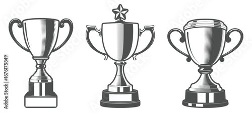 Set of Vintage Trophy Cup Illustrations – Award and Achievement Icons