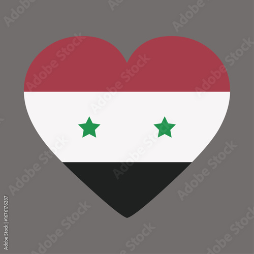 Vector illustration of the Syrian Arab Republic flag in a heart shape, a symbol of love and national pride